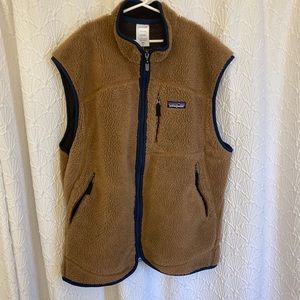 patagonia mens Large retro pile fleece vest bear brown